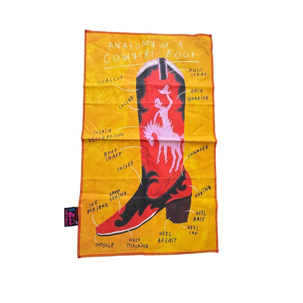 NWOT Gentle Thrills Cowgirl Up Anatomy of a Cowgirl Boot Linen Cotton Tea Towel